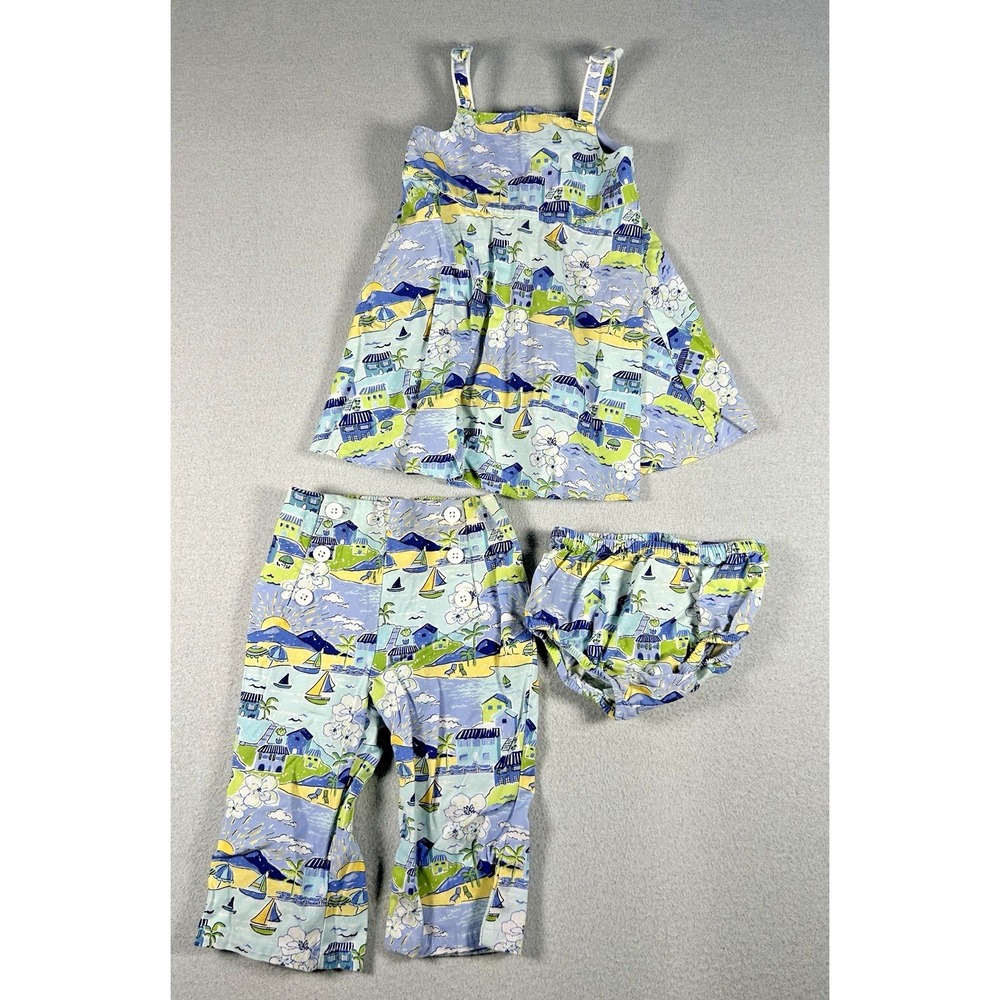 VTG Gymboree Girls 3 Piece Set 12-18 Months Vacation Time Y2K Dress Pants Blue